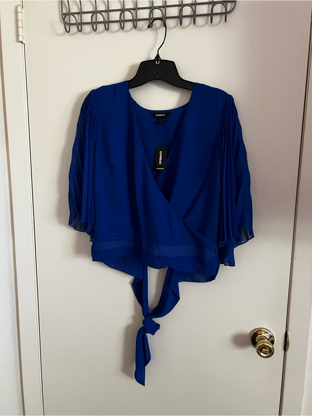 Express Electric Blue Tie-Back Surplice Blouse